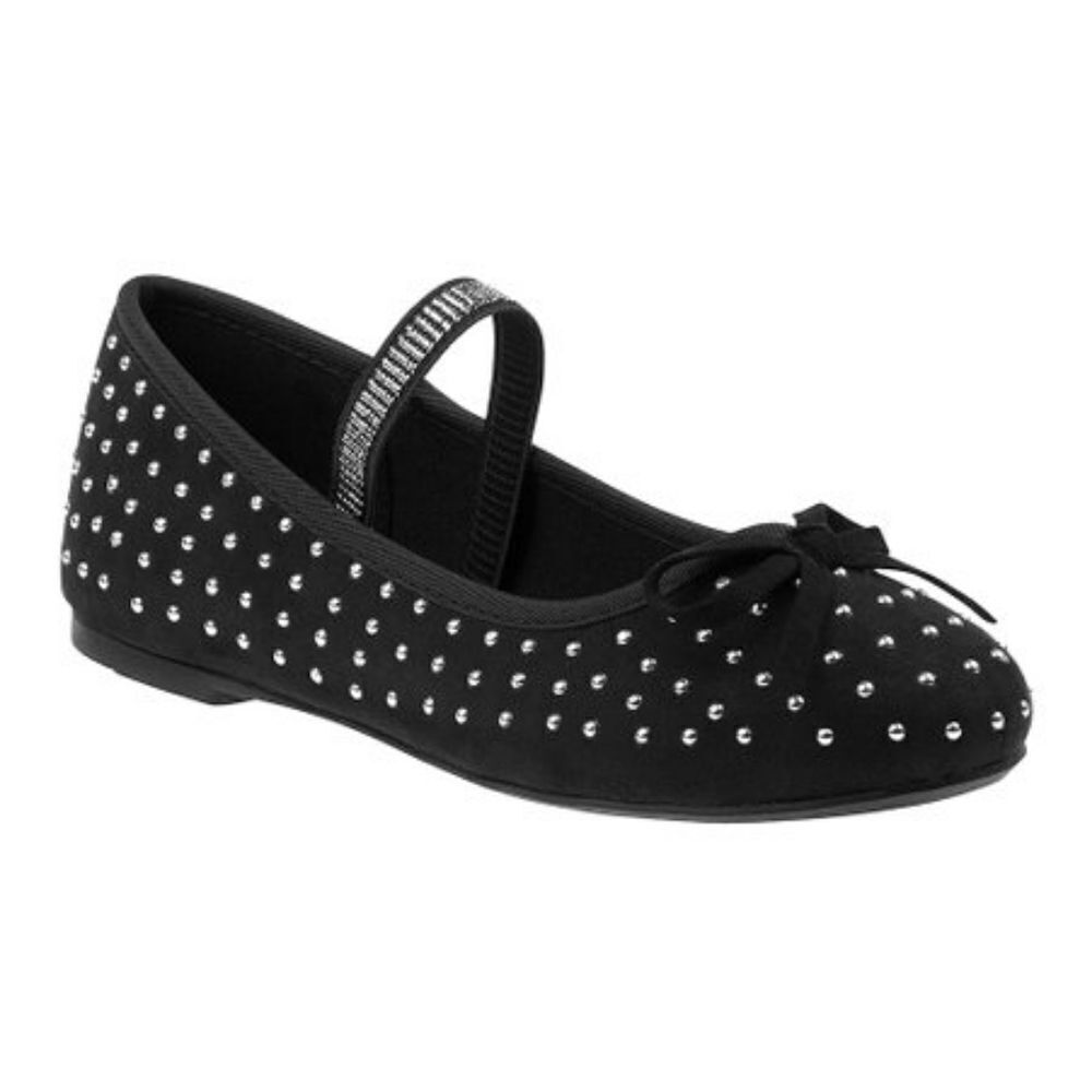 Kensie Girl | Black & Silvertone Studded Mary Jane Ballet Flat - Girls Size 7